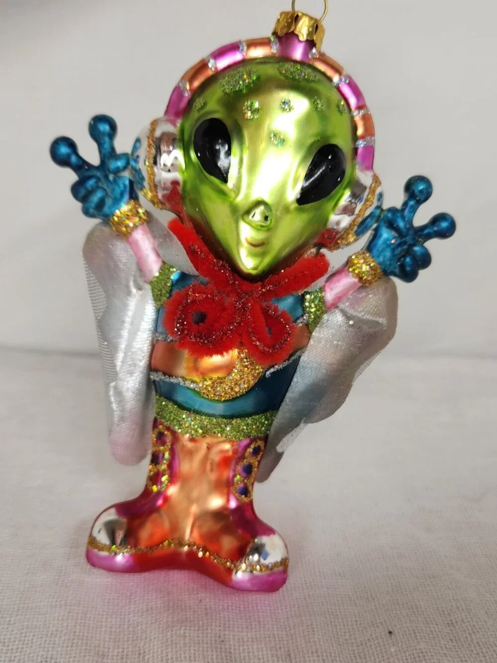 Whimsical Glass Blown Alien Christmas Ornament Peace